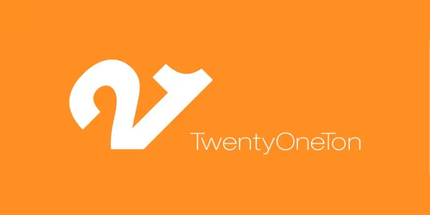 Twenty One Ton logo on orange  background.